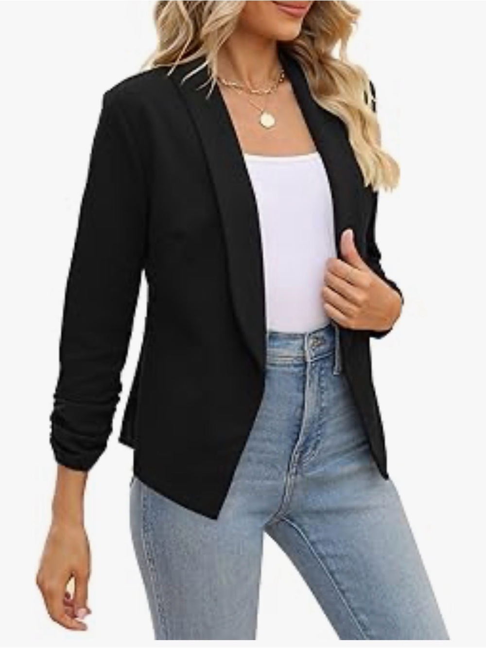 New large POGTMM Women 3/4 Sleeve Blazer Open Front Cardigan Jacket Work black